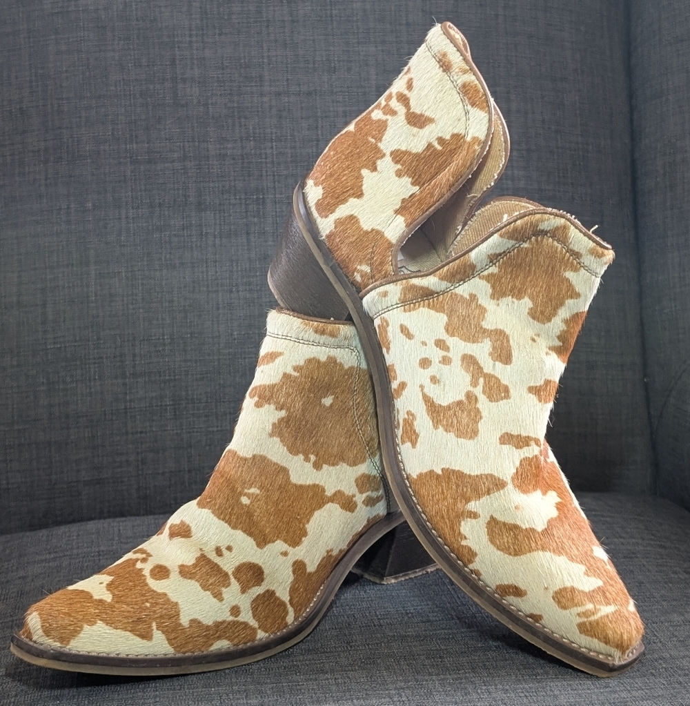 Myra Size 9 Cowhide Pattern Brown & Cream Women's Ankle Boots